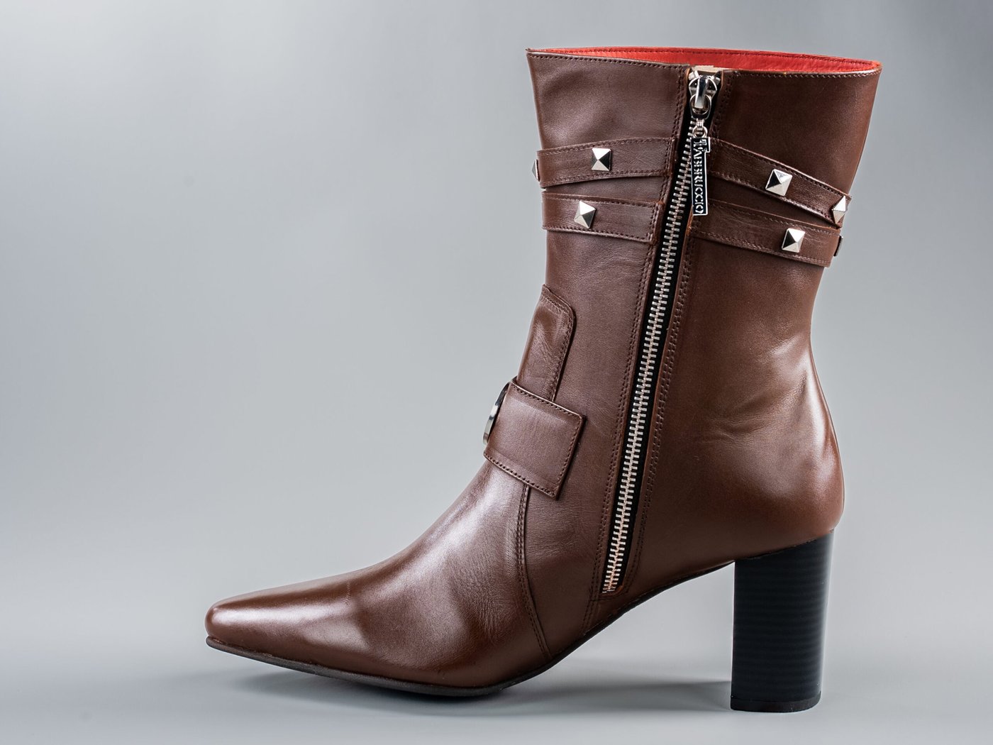 The Paris Brown, side view and 3-inch block heel